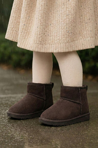 Tonny Black Girl's Brown Poly Sole Fur Lined Suede Look Boots