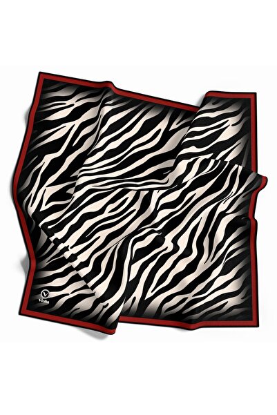 VİOLLA Twill Zebra Desenli Kırmızı Renkli 90x90 Eşarp (İpek İçermez) Dikim Şe...