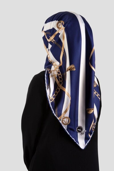 VİOLLA وشاح مخطط بنسيج التويل ونمط زينكي بلون كريمي مقاس 90×90 (لا يحتوي على ...