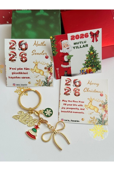 cacatasarım Yılbaşı Figürleri ve 2026 Yazılı Charm Metal Anahtarlık Çanta Süs...