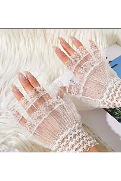 MAHLA Beyaz Kolluk Manşet , Tasarım Aksesuar Kolluk , Dantelli