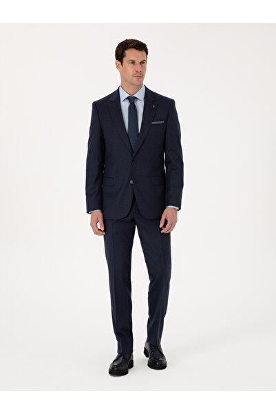 Cacharel Navy Blue Slim Fit Wool Blend Micro Patterned Classic Trousers 50310...