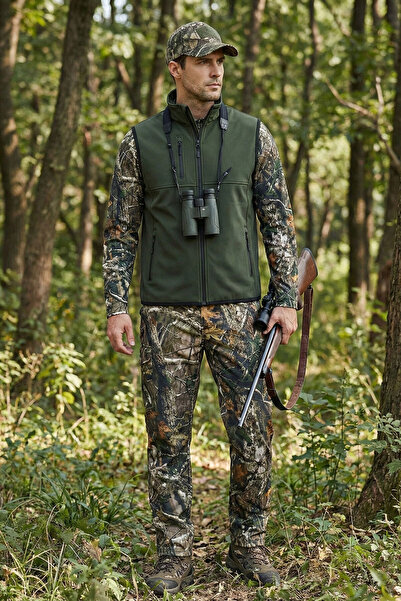 WİDİ Water and Wind Resistant Men's Softshell Outdoor Khaki Vest