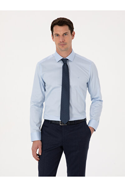 Cacharel Açık Mavi Slim Fit %100 Pamuk Yarım İtalyan Yaka Klasik Gömlek 50318...