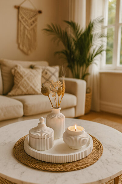 Zigzag Home Decorative 4-Piece Striped Tray Vase Candle Holder Box Set with Lid Bohemian Style Flower Vase