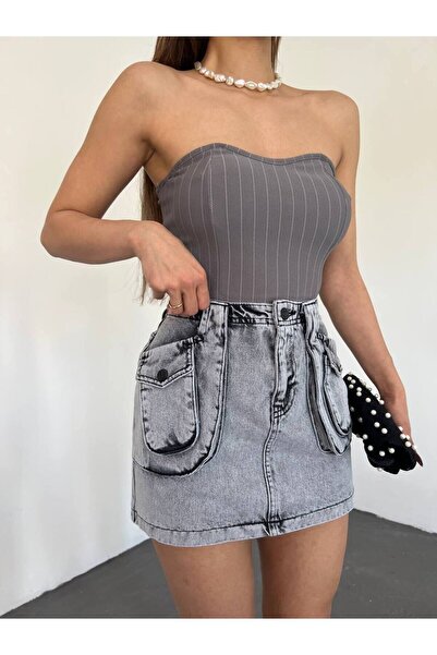 Cuyka بلوزة نسائية قصيرة من قماش الكريب المحبوك -