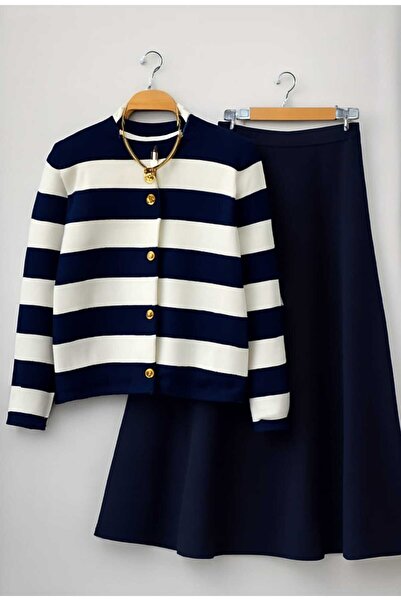 MODA VEDAT Γυναικεία Πλεκτά Ριγέ Λεπτομερής Φούστα