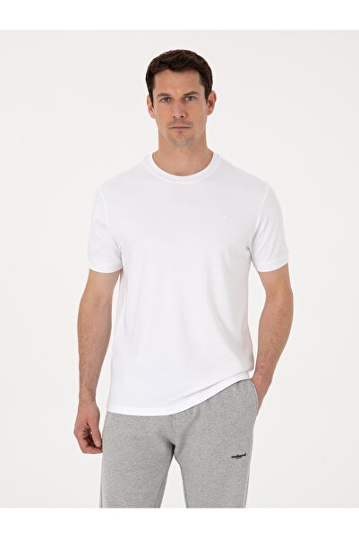 Cacharel Beyaz Regular Fit %100 Pamuk Bisiklet Yaka Basic T-shirt 50319801-VR013