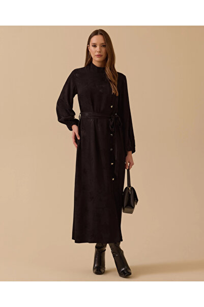 SCL Desenli Pile Detaylı Kuşaklı Elbise