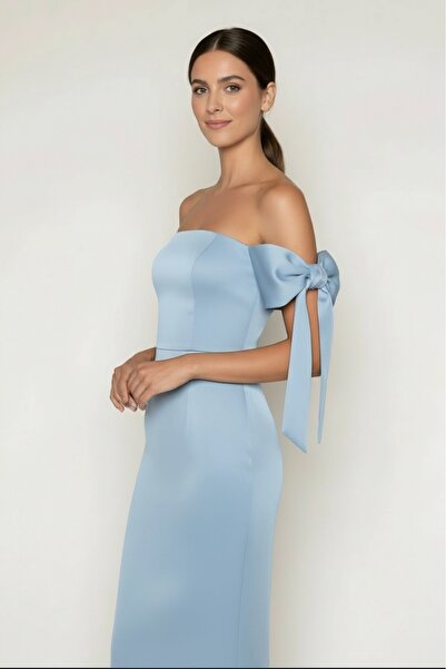 DADUCOLLECTİON Bebe Mavi Fiyonk Detaylı Midi Elbise