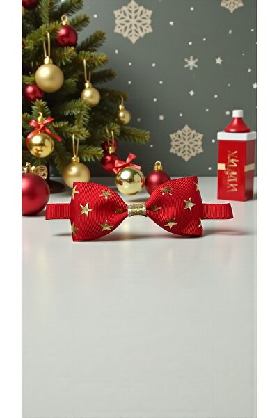 MeloKids Red Star Patterned Christmas Themed Ribbon Men's Bow Tie