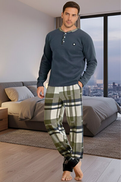 Akasya Men's Pocketed Winter Fleece Pajamas Set 2252P