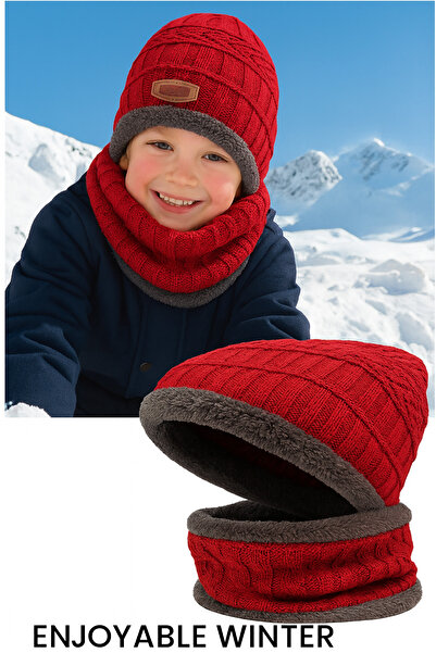 SARAOONT 2 Pcs Kids Winter Hat and Scarf Set Ages 3 to 13 Warm Knit Beanie with Plush Lining