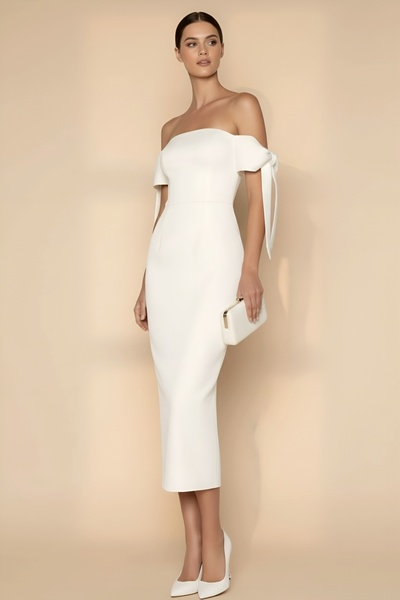 DADUCOLLECTİON فستان متوسط ​​الطول بفيونكة بيضاء