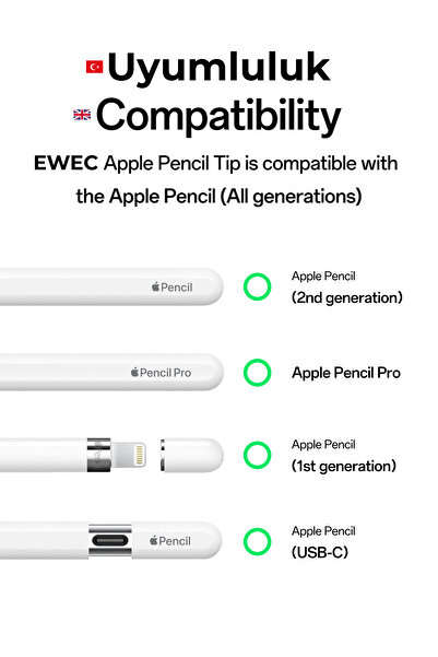 EWEC Apple Pencil Replacement Tip – 1St and 2Nd Generation Nesil, Pro, Usb-C Compatible, Set with Transparent Storage Box (6 Pieces)