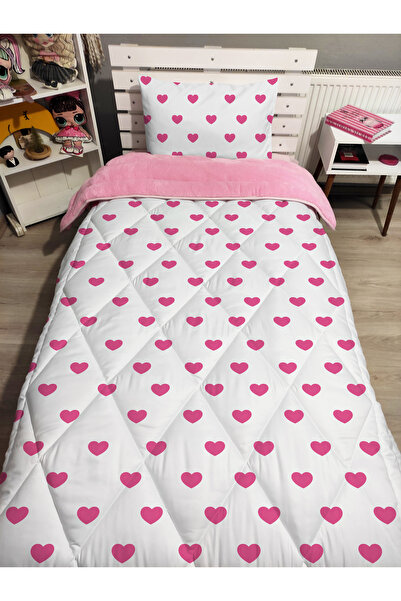 yok yok evim eve dair her şey Σετ ύπνου με μονό πάπλωμα με μοτίβο ΚΑΡΔΙΑ Welsoft Fluffy διπλής όψης