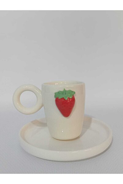 Zümrüdüanka Seramik Strawberry Embossed Handmade Ceramic Coffee Cup
