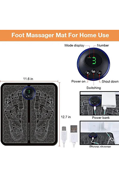 MeK Fine EMS Foot Massager with Remote, 19 Intensities, 8 Modes, USB Charging, Black -