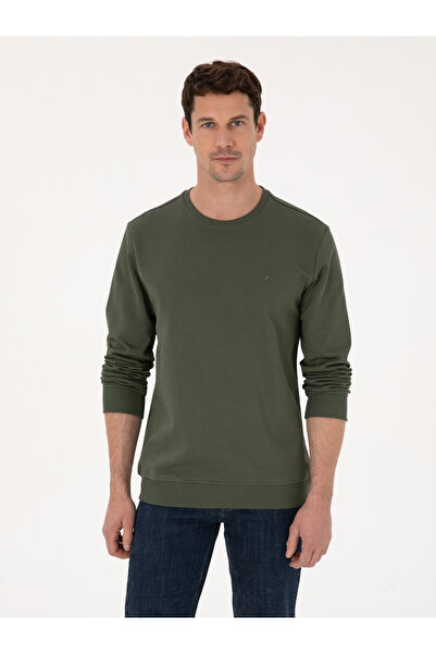 Cacharel Haki Regular Fit %100 Pamuk 3 İplik Bisiklet Yaka Sweatshirt 50318974-VR027