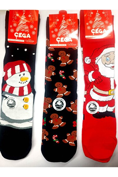 E-Hediyeci Christmas Socks Boxed (Assorted Models, Christmas Model in Single Box, Christmas Gift Socks) - 3 Pcs Mix