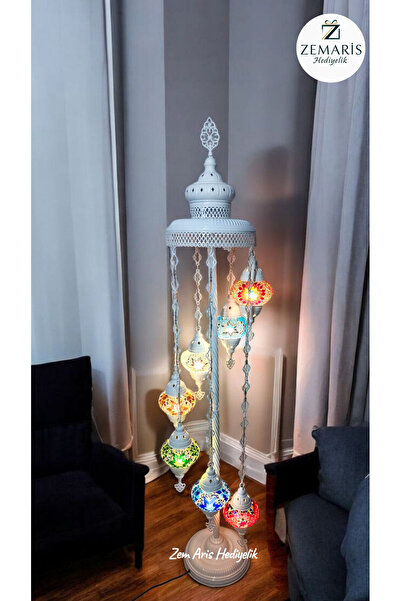 ZEM ARİS HEDİYELİK El Yapımı Otantik Mozaik Beyaz Lambader 7 li