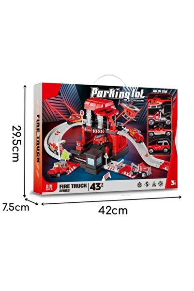 OEM Parcare DIY pentru pompieri – 43 de piese, garaj pe 2 niveluri, mașini metalice și elicopter