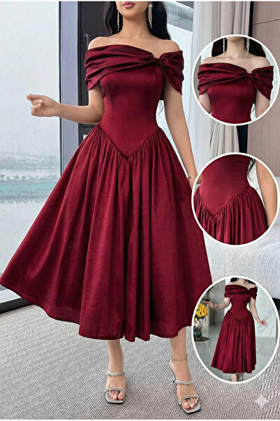 Haifa Fashion Burgundy Chanton evening dress