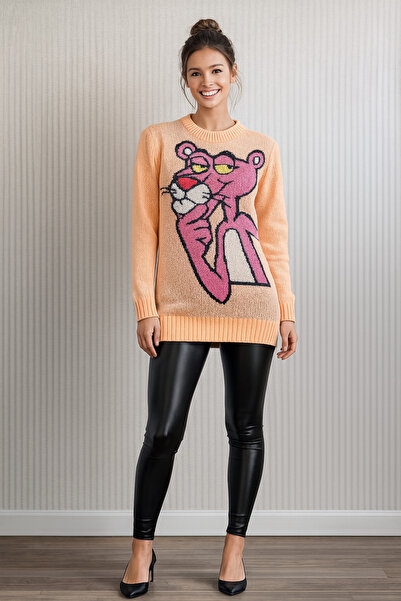 oncepetcom Uvezeni pulover slobodnog veličine Pink Panther