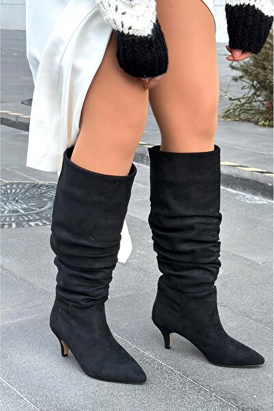 I Love Shoes حذاء نسائي يومي بكعب رفيع من جلد الغزال الأسود من Sollet