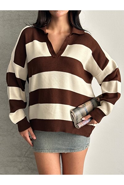 modazoom Πουλόβερ με ριγέ γιακά πόλο