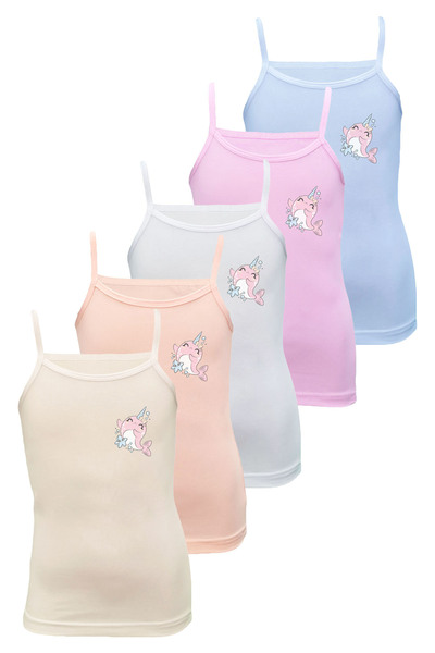 Onurel Pachet de 5 Dolfin cu imprimeu pentru fete, cu curele de frânghie, colorate, material elastic maiouri