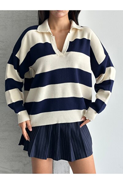 modazoom Pulover cu dungi cu gât polo