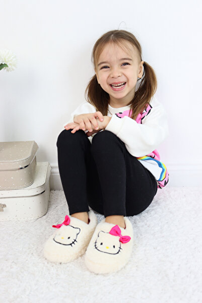 Aiw Hello Kitty Kedi Figürlü Sevimli Peluş Panduf Fuşya-Anaokulu,Kreş,Ev,Rahat, Sessiz ve Kaymaz Taban