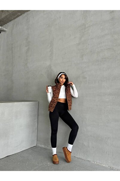 PİNK Women's Leopard Turtleneck Puffer Vest Ci00040