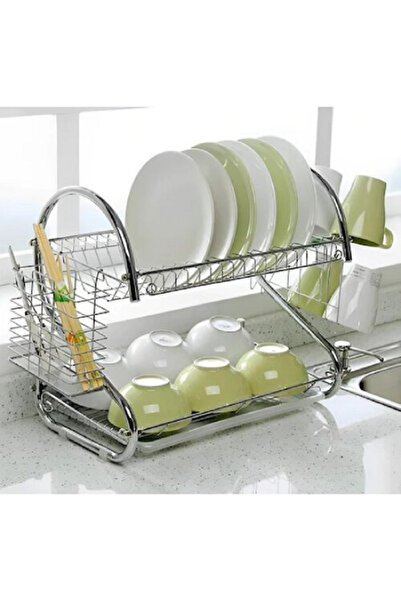PORKY 2-Tier Dish Rack with Tray and Holders, Chromed Metal