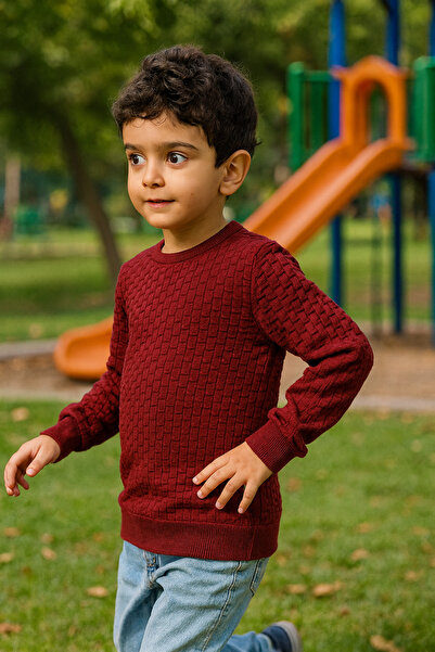 YMA TRİKO Памучен пуловер с кръгло деколте Lyx за момче, цвят бордо и червен