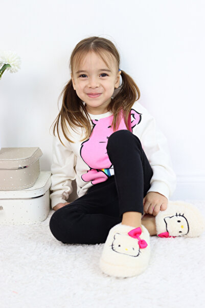 Aiw Hello Kitty Kedi Figürlü Sevimli Peluş Panduf Fuşya-Anaokulu,Kreş,Ev,Rahat, Sessiz ve Kaymaz Taban