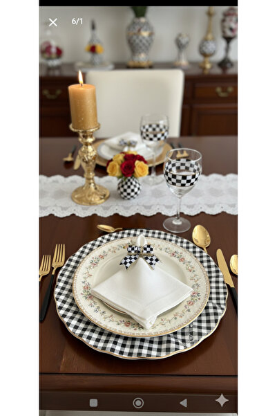 KOTYORAHOMEDESİGN Mackenzie Yılbaşı ekoseli El Yapımı Dama Desenli Altın Siml...