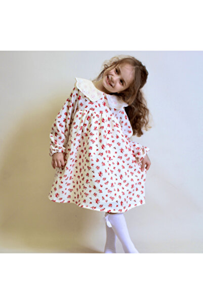 OZZY KİDS Rochie din muselină cu model floral pentru fetiță, cu guler cu set ...