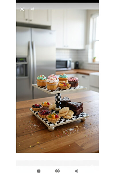 KOTYORAHOMEDESİGN 2 Katlı Dama Desenli Kek Standı Sunum Standı Pasta Standı C...