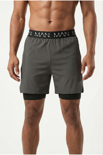 Man Of Man Khaki Unisex Gym and Fitness Lined Leggings Shorts