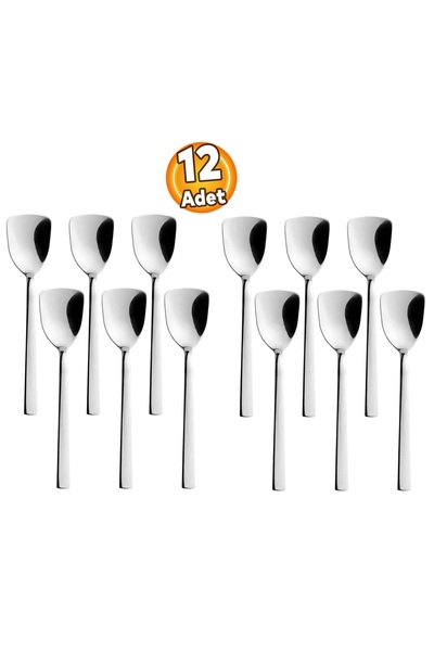 ZUZU MADE 12 Adet Lüks Paslanmaz Çelik Dondurma Kaşığı Ve Tatlı Kaşığı 12 Kişilik