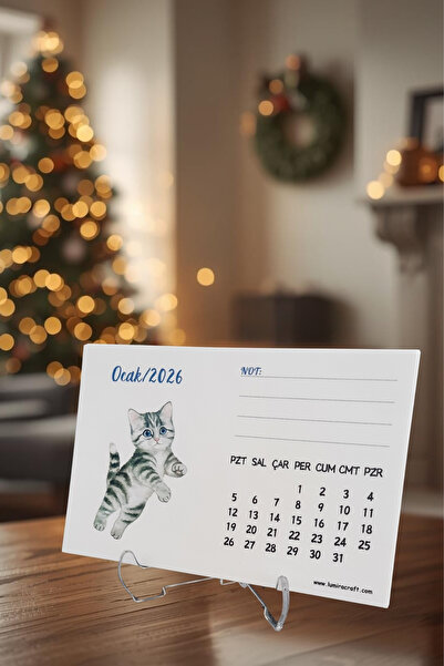 Burak Baskı Tasarım 2026 Yılı Sevimli Kediler Temalı Standlı Masa Üstü Takvimi