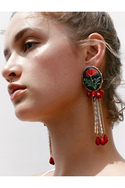 JEWELRY Crystal stone red earrings with swings