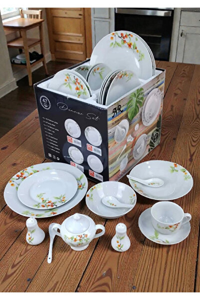 AR-Kitchen طقم فطور مكون من 47 قطعة من البورسلين - شكل دائري ar4004