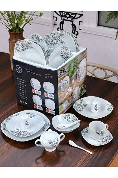 AR-Kitchen طقم فطور مكون من 47 قطعة من البورسلين - شكل مربع ar4008