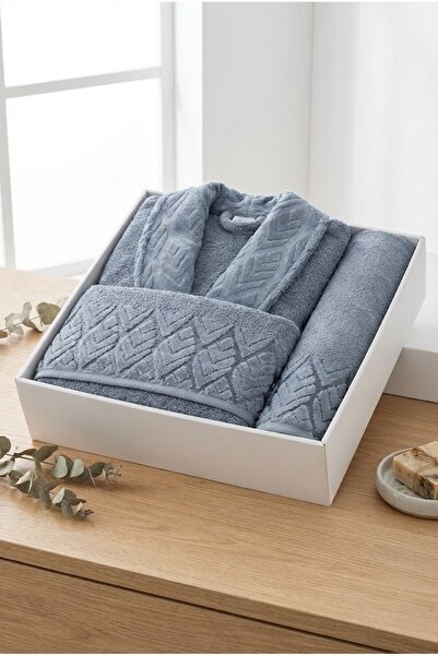 Fiesta Bornoz Seti 3 Parça Elit Pamuk Bornoz Kadife Havlu Seti