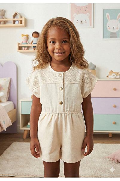 Mini Baray Lace Detailed Gabardine Girl's Jumpsuit - 2,3,4,5 Years