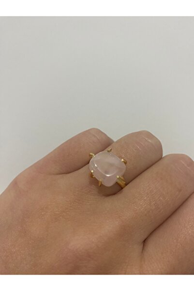 Velora Accessories Pembe Kuvars Ayarlanabilir Doğaltaş Yüzük