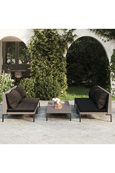 vidaxl طقم أريكة حديقة من 5 قطع مع وسائد من البولي راتان باللون الرمادي الداكن